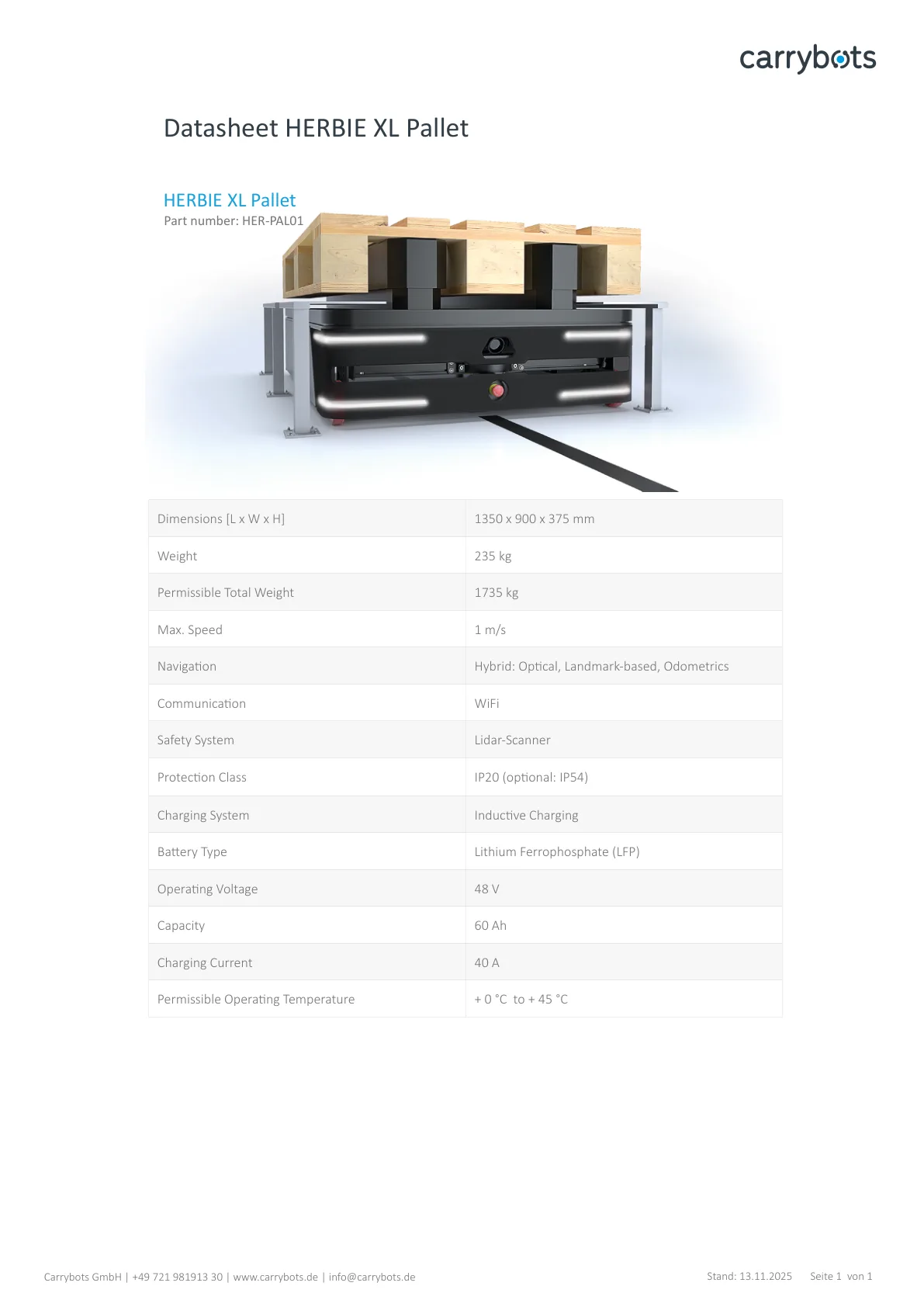 HERBIE XL Pallet Datasheet en