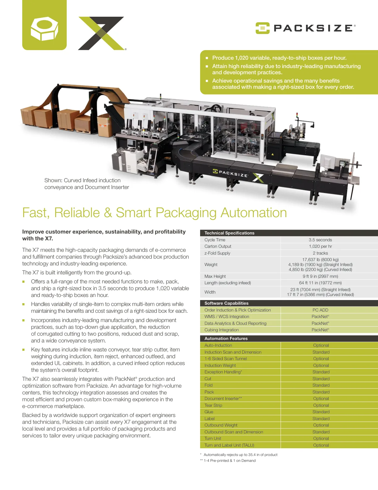 Packsize X7 Sales Sheet